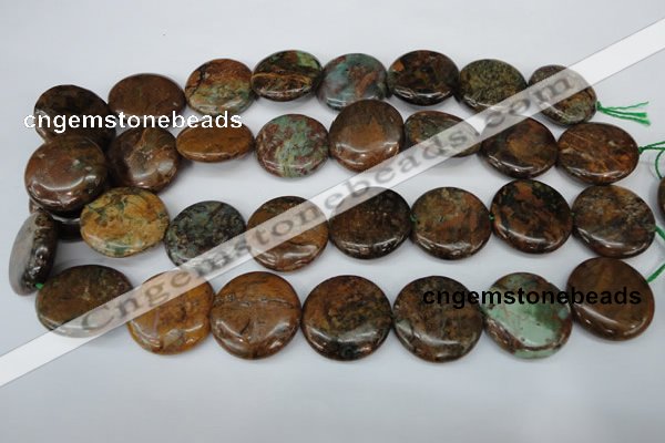 COP756 15.5 inches 25mm flat round green opal gemstone beads