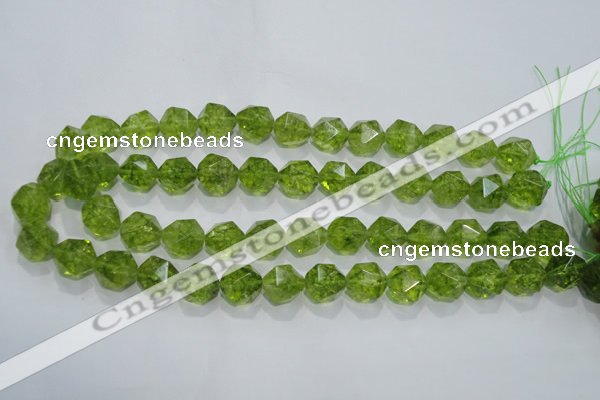 COQ118 15.5 inches 12mm faceted nuggets dyed olive quartz beads