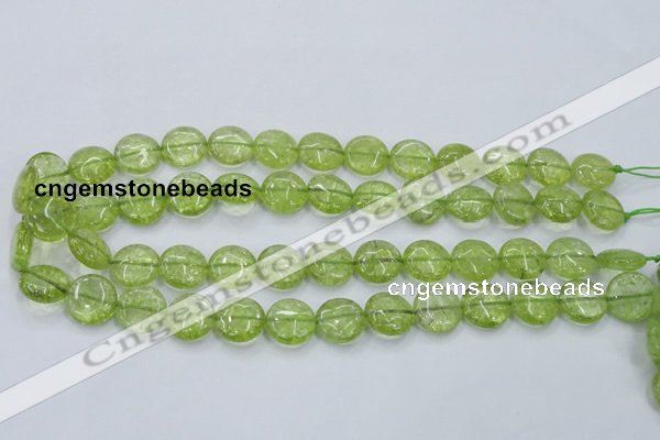 COQ25 16 inches 15mm flat round dyed olive quartz beads wholesale