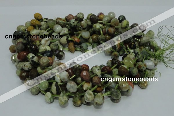 COS03 15.5 inches 10*14mm faceted teardrop ocean stone beads wholesale