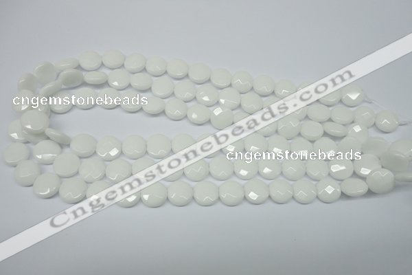 CPB301 15 inches 12mm faceted coin white porcelain beads