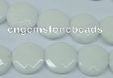 CPB302 15 inches 14mm faceted coin white porcelain beads