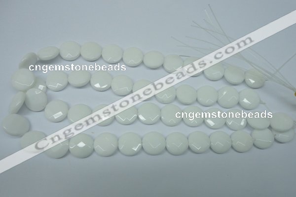 CPB302 15 inches 14mm faceted coin white porcelain beads