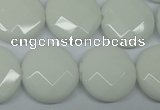 CPB304 15 inches 18mm faceted coin white porcelain beads