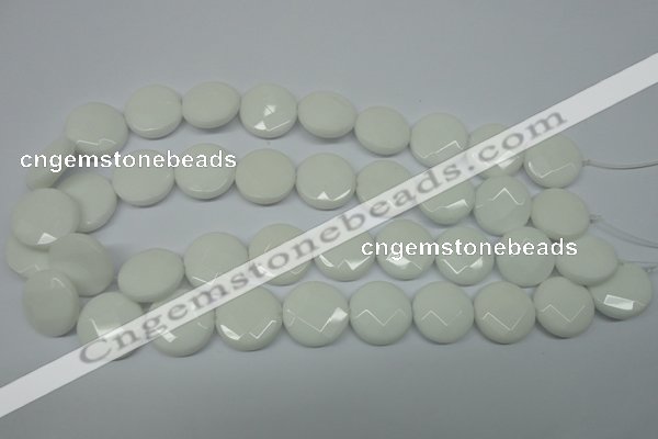 CPB304 15 inches 18mm faceted coin white porcelain beads