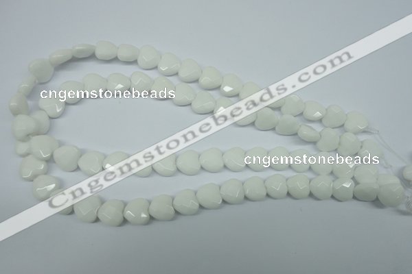 CPB310 15 inches 12*12mm faceted heart white porcelain beads