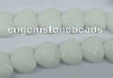 CPB311 15 inches 14*14mm faceted heart white porcelain beads