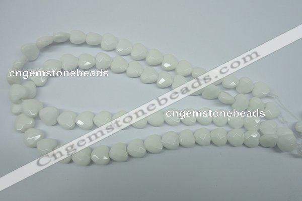 CPB311 15 inches 14*14mm faceted heart white porcelain beads