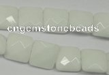 CPB320 15 inches 12*12mm faceted square white porcelain beads