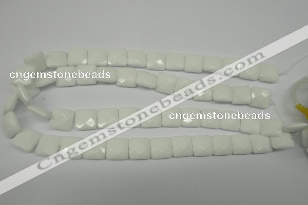 CPB320 15 inches 12*12mm faceted square white porcelain beads