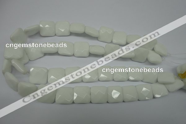 CPB322 15 inches 16*16mm faceted square white porcelain beads