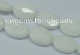 CPB336 15 inches 10*14mm faceted oval white porcelain beads