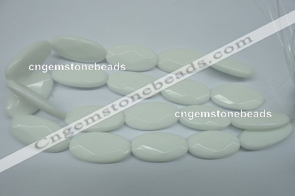 CPB341 15 inches 20*40mm faceted oval white porcelain beads