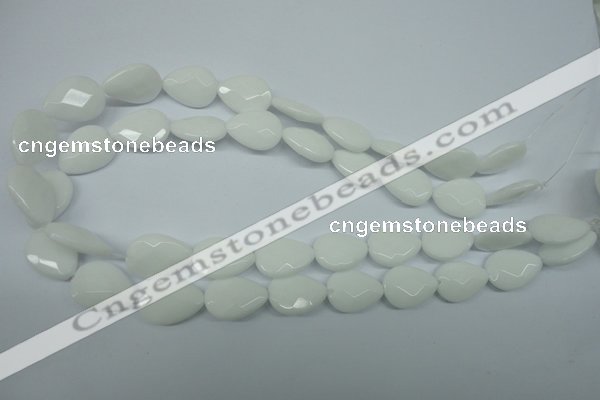 CPB345 15 inches 10*14mm faceted flat teardrop white porcelain beads