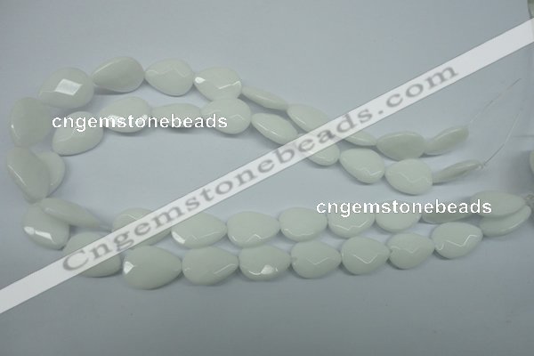 CPB346 15 inches 12*16mm faceted flat teardrop white porcelain beads