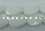 CPB347 15 inches 13*18mm faceted flat teardrop white porcelain beads