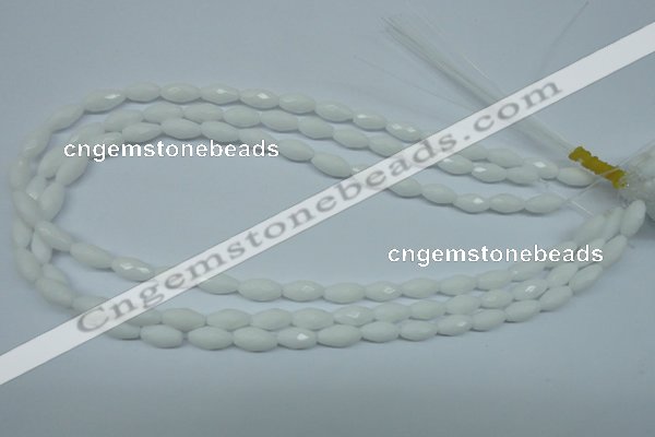 CPB357 15 inches 6*12mm faceted rice white porcelain beads wholesale