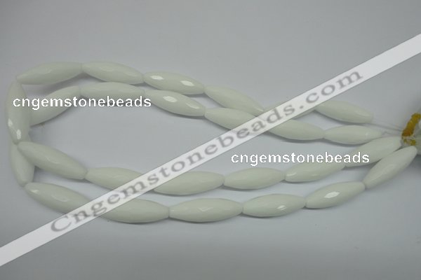 CPB359 15 inches 10*30mm faceted rice white porcelain beads wholesale