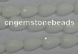 CPB51 15.5 inches 10*14mm faceted teardrop white porcelain beads