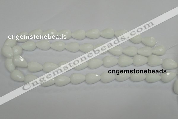 CPB53 15.5 inches 13*18mm faceted teardrop white porcelain beads