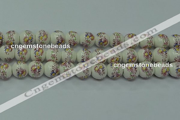 CPB575 15.5 inches 14mm round Painted porcelain beads