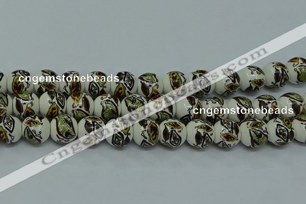 CPB643 15.5 inches 10mm round Painted porcelain beads