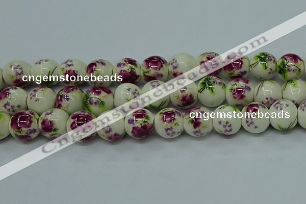 CPB704 15.5 inches 12mm round Painted porcelain beads