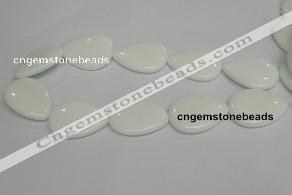 CPB94 15.5 inches 30*40mm flat teardrop white porcelain beads wholesale