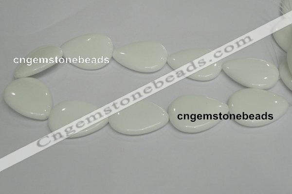 CPB94 15.5 inches 30*40mm flat teardrop white porcelain beads wholesale