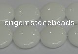 CPB98 15.5 inches 18mm flat round white porcelain beads wholesale
