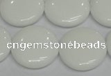 CPB99 15.5 inches 20mm flat round white porcelain beads wholesale