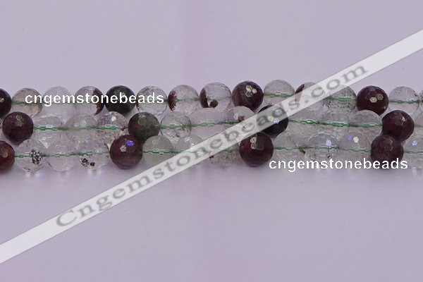 CPC13 15.5 inches 12mm faceted round green phantom quartz beads