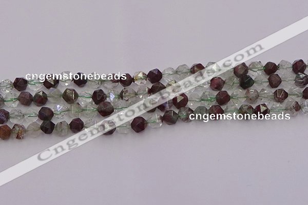 CPC15 15.5 inches 6mm faceted nuggets green phantom quartz beads