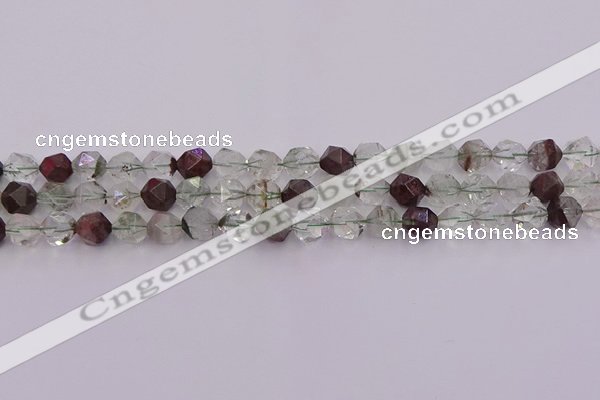 CPC16 15.5 inches 8mm faceted nuggets green phantom quartz beads