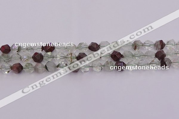 CPC17 15.5 inches 10mm faceted nuggets green phantom quartz beads
