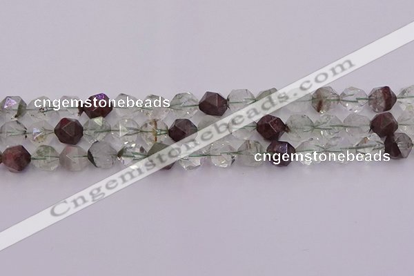 CPC18 15.5 inches 12mm faceted nuggets green phantom quartz beads