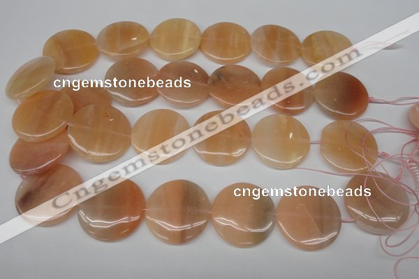 CPE30 15.5 inches 30mm flat round peach stone beads wholesale