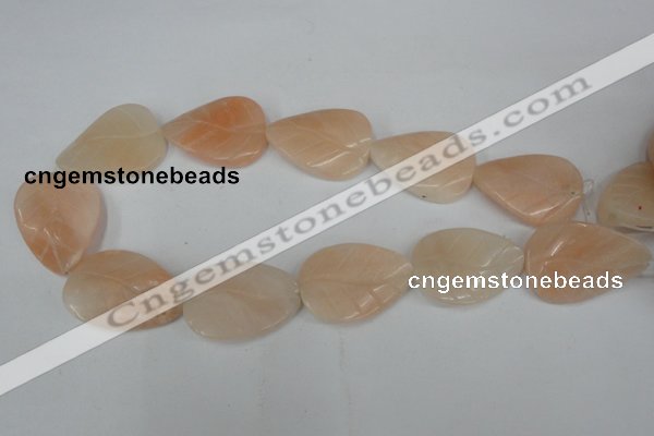 CPI158 15.5 inches 25*35mm carved leaf pink aventurine jade beads