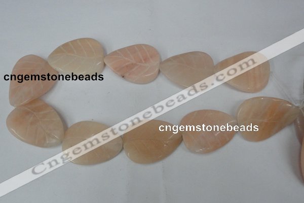 CPI159 15.5 inches 30*40mm carved leaf pink aventurine jade beads