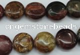 CPJ162 15.5 inches 14mm flat round picasso jasper gemstone beads