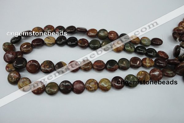 CPJ162 15.5 inches 14mm flat round picasso jasper gemstone beads