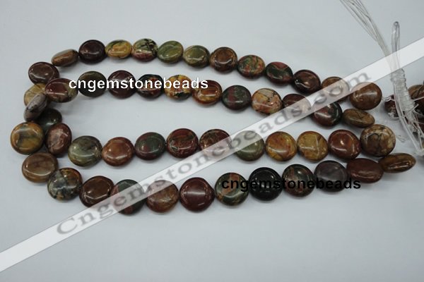 CPJ163 15.5 inches 16mm flat round picasso jasper gemstone beads