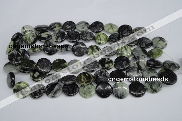 CPJ215 15.5 inches 18mm flat round green picasso jasper beads