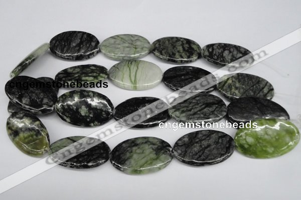 CPJ221 15.5 inches 25*40mm oval green picasso jasper beads
