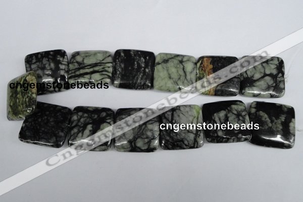 CPJ228 15.5 inches 30*30mm square green picasso jasper beads