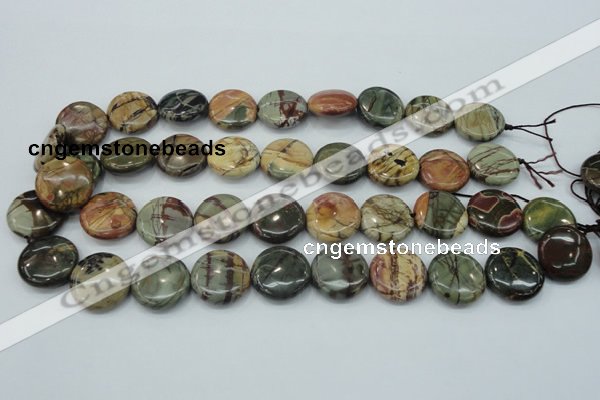 CPJ27 15.5 inches 20mm flat round picasso jasper beads wholesale