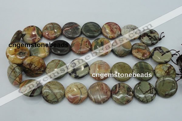 CPJ28 15.5 inches 25mm flat round picasso jasper beads wholesale