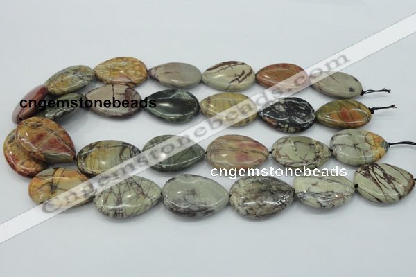 CPJ30 15.5 inches 22*30mm flat teardrop picasso jasper beads wholesale