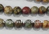 CPJ303 15.5 inches 10mm faceted round picasso jasper beads wholesale