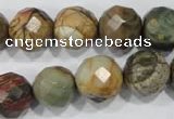 CPJ304 15.5 inches 14mm faceted round picasso jasper beads wholesale